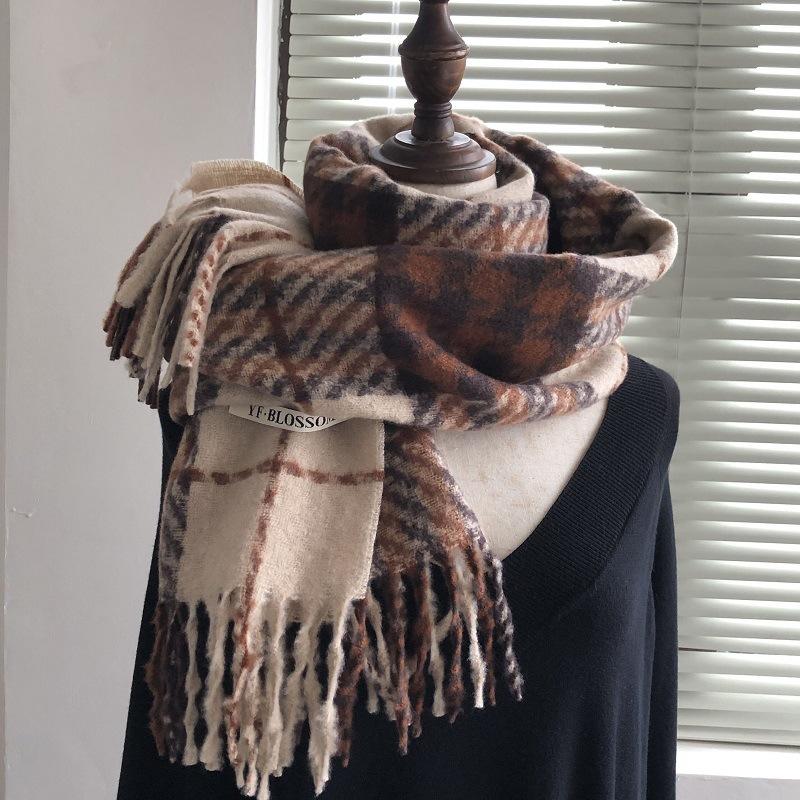 Korean Version of the New High-end Plaid Imitation Cashmere Fringed Scarf Women's Autumn and Winter Warm Versatile Shawl Scarf Couple