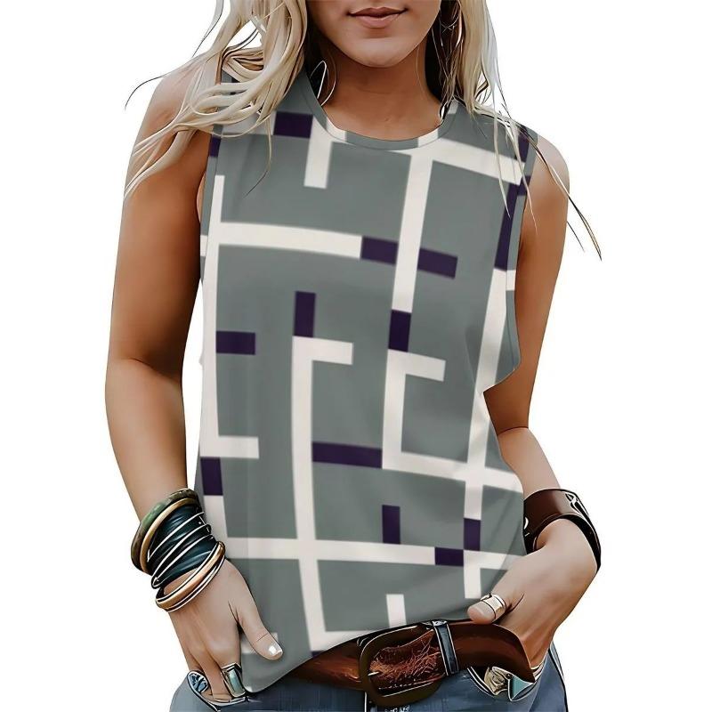 Γυναικείο αμάνικο μπλουζάκι T-shirt με στάμπα και κοντά μανίκια με σχέδια, γυναικείο αμάνικο T-shirt με στρογγυλή λαιμόκοψη