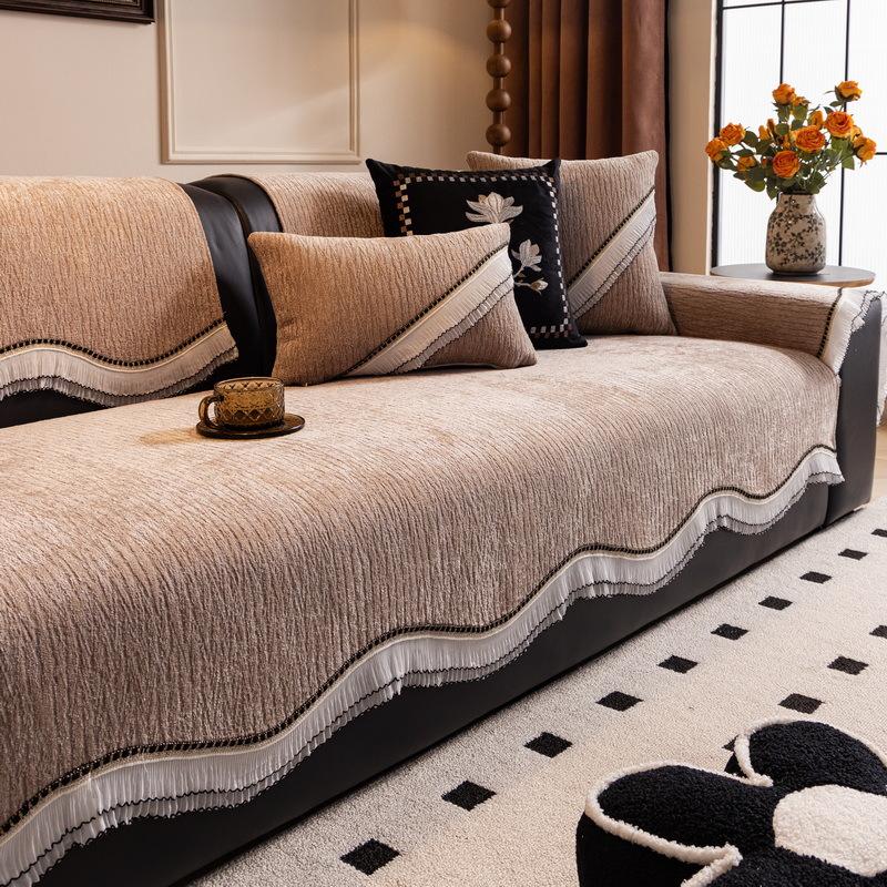 New Special-Shaped Sofa Cushion, Four-Season Universal Light Luxury Non-Slip Sofa Cover, Living Room Leather Sofa, Advanced Seat Cushion
