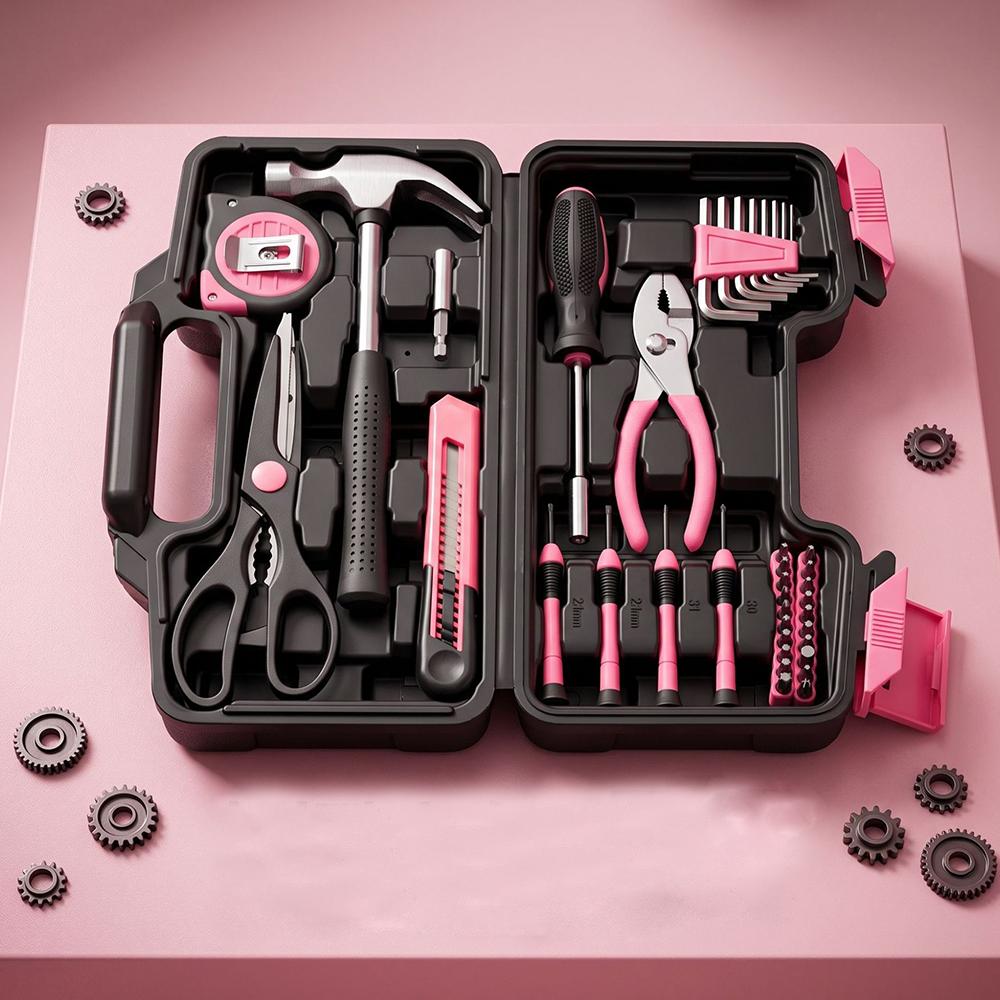 39Pcs Pink Screwdriver Tool Set Portable Multi Function Hardware Toolbox with Case for Home Repair DIY Hand Tools