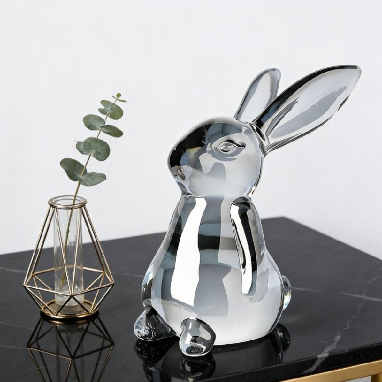 Handmade Artificial Glass Rabbit Statue Figurine Decorative Home Decoration Item For Bedroom Or Workspaces