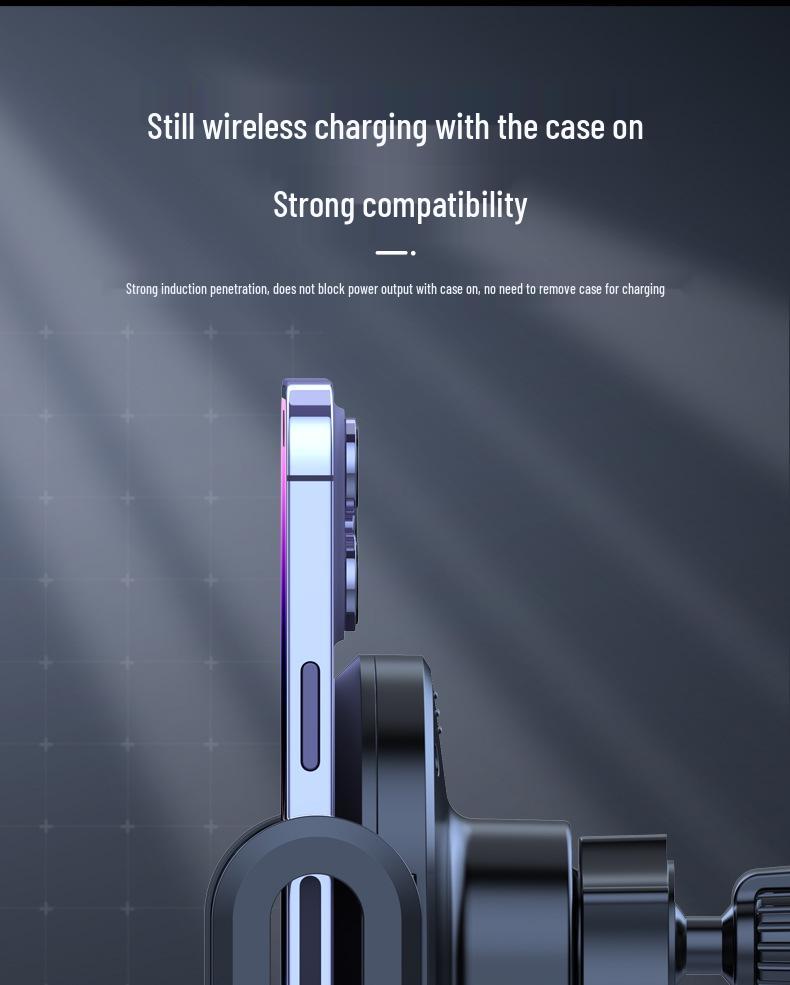 15W Car Wireless Charger & Phone Holder for Apple & Android with Three-Axis Linkage