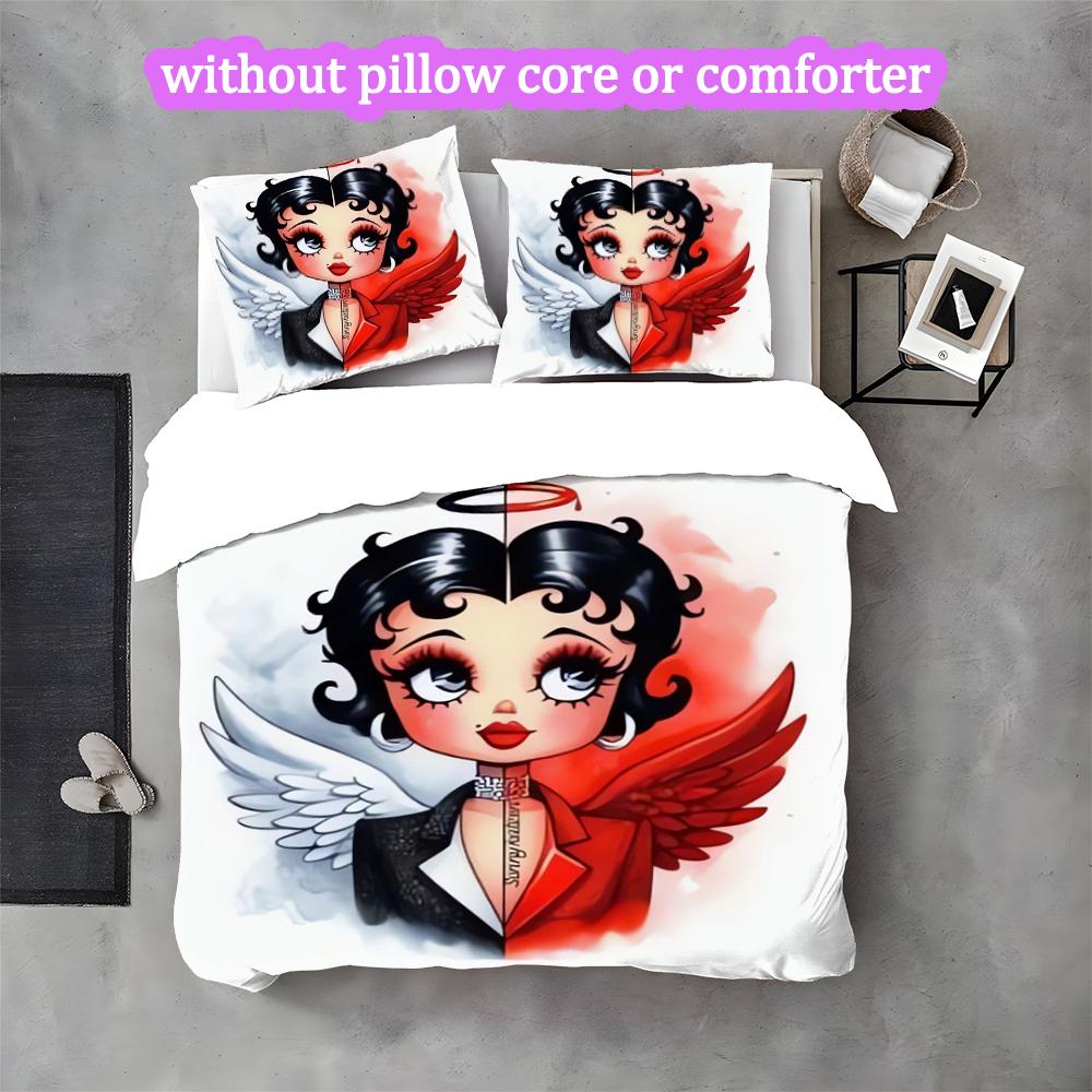 Betty Boop Duvet Cover Set - 3pcs Polyester Bedding Set with Digital Print, 1 Comforter Cover & 2 Pillow Shams
