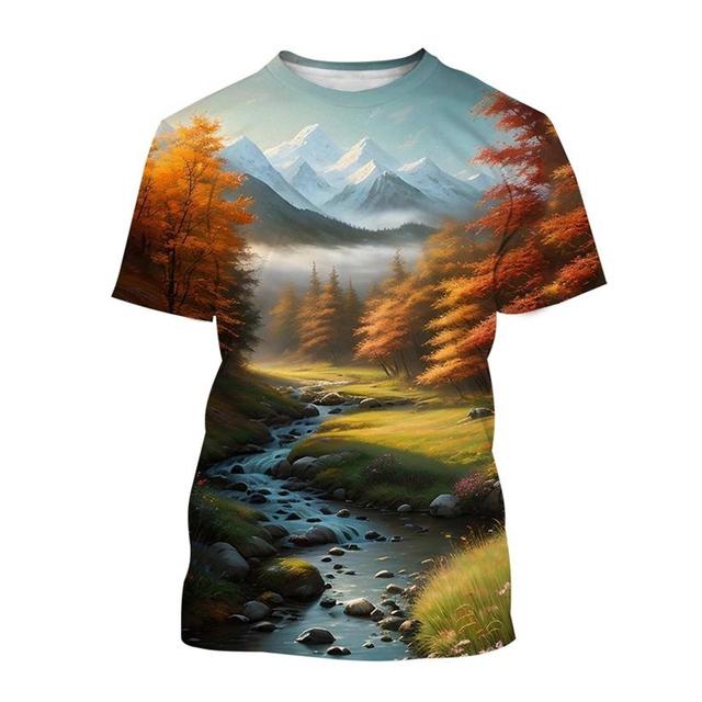 Landscape 3D Printed T-shirt Scenery Painting Art T Shirt For Men Fashion Round Neck Short-sleeved Casual Summer Tees Tops