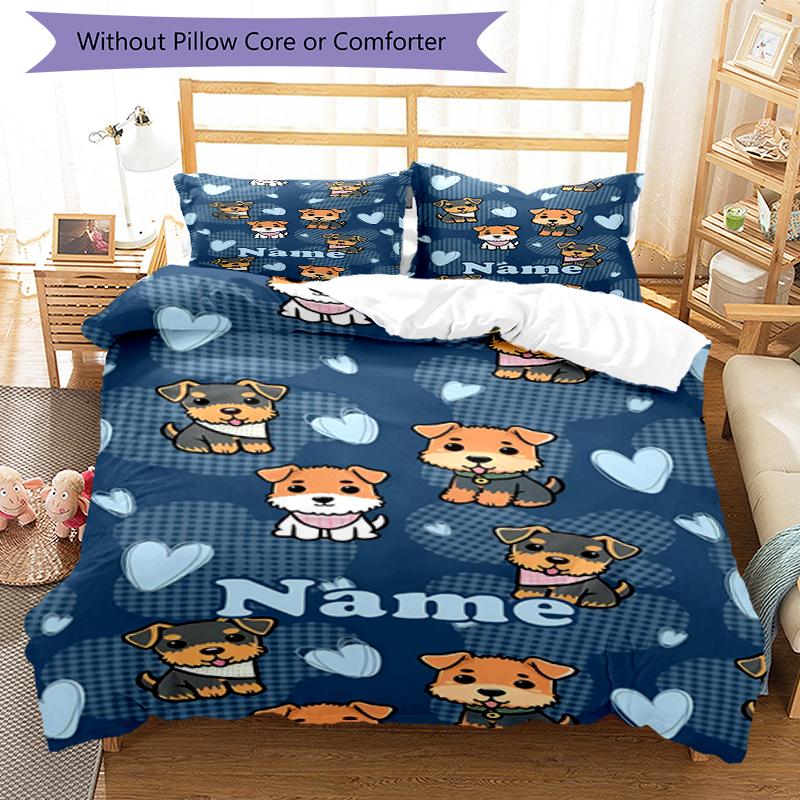 3pcs Custom Name Dog Bedding Set Duvet Cover Closure Includes 1 Duvet Cover & 2 Pillowcases, Soft and Comfortable for All Seasons.