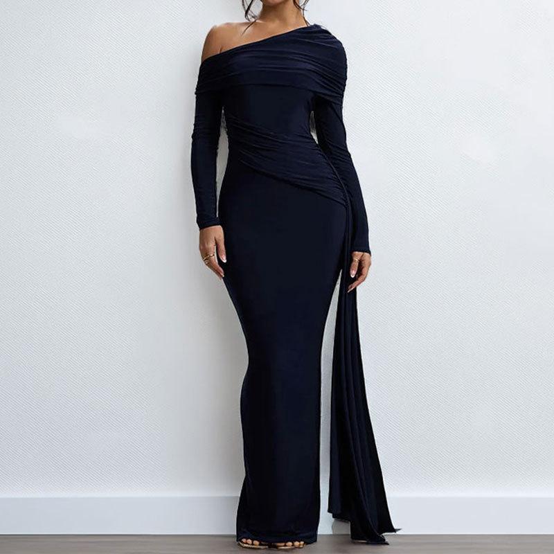 New Summer Women's One-shoulder Sexy Tight Long-sleeved Temperament Evening Dress