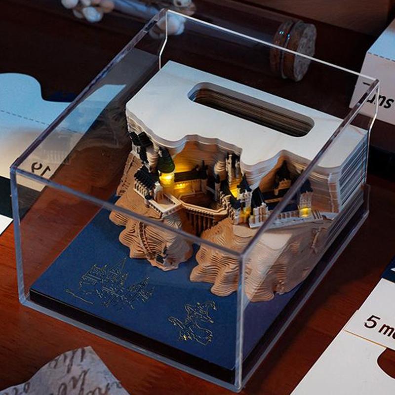 Large Time Piece Calendar 2026 Desk Calendar With Led Light 3D Tear-Away Calendar Paper Carving Art Memo Pad Gift Christmas