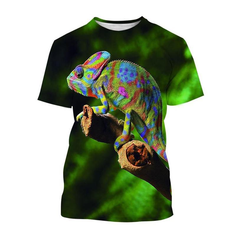 Animal Chameleon 3D Print T-shirt Men Reptile Iguana Round Neck Short-sleeved Lizard Pattern Tees Fashion Casual Tops T Shirts