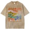Colorful Flower Pattern T-shirt Retro Water Wash Vintage Men's and Women's Clothing Short Sleeve
