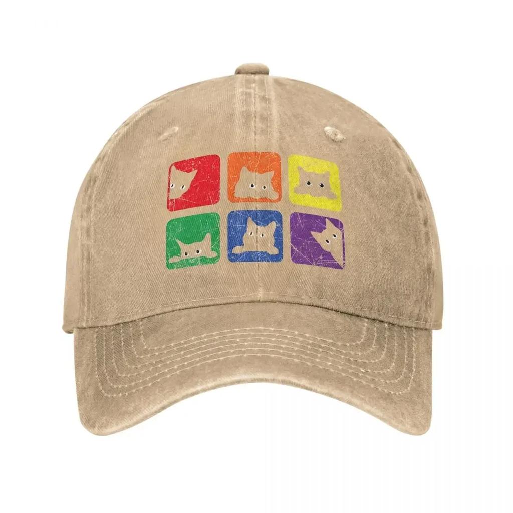 Klassische Lustige Katzen Stolz Katzenliebhaber Lgbt Katzenliebhaber Baseballkappen Unisex Stil Used Denim Kopfbedeckung Outdoor Golfmützen Kappe