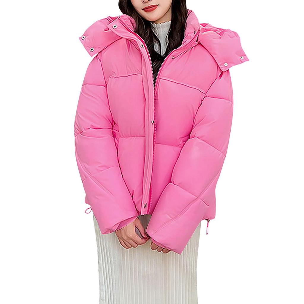 Ladies' Fashionable Solid Color Long Sleeved Loose Warm Hooded Jacket