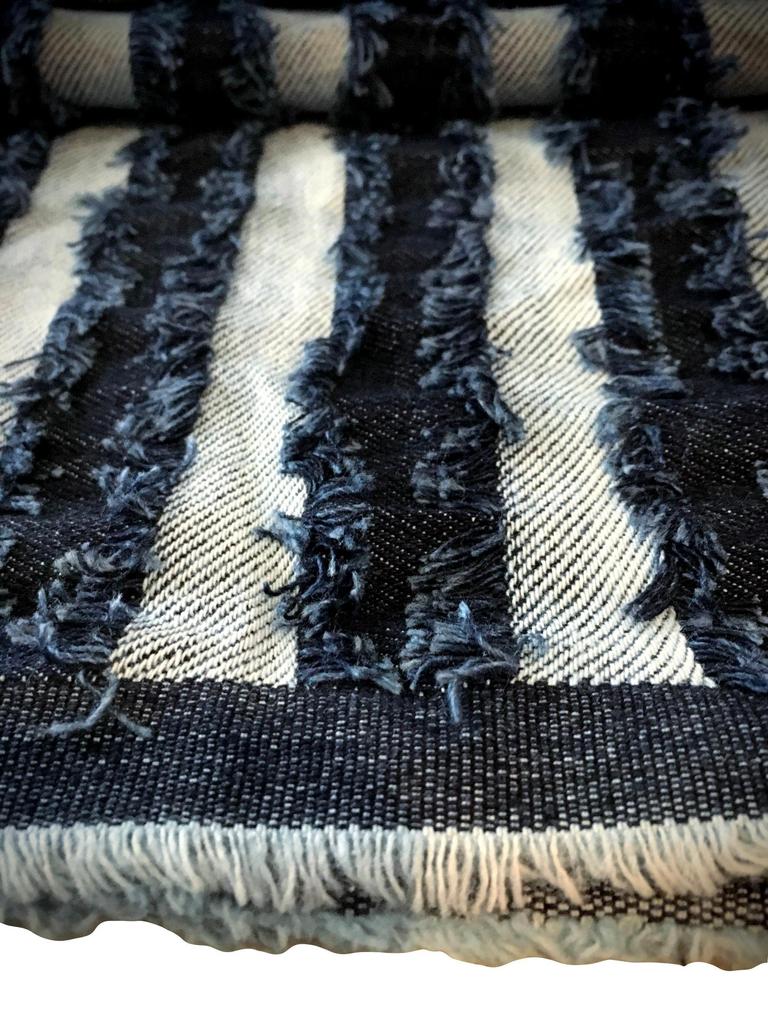 Fringe Denim Design Denim Handmade Denim Thin Cotton Denim Fabric Scraps Stripe Fabric, Remnants, Fabric, (Fringe Set)