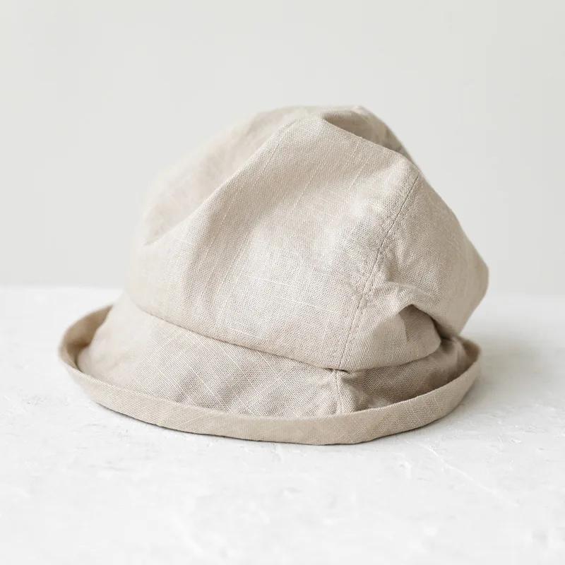 Japanese Cotton Linen Pleated Women Fisherman Hat Small Brim Summer UV Resistant Breathable Linen Bucket Hat Wrapped Head Ladies