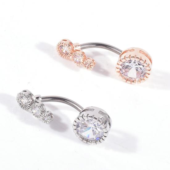 Women 4 Cubic Zirconia Inlaid Barbell Navel Belly Button Ring Piercing Jewelry