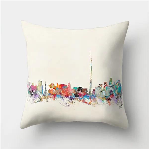 Colorful High City Building Print Decorative Pillow Case Bed Cafe Sofa Home Decor Polyester Square Cushion Cover 45X45Cm