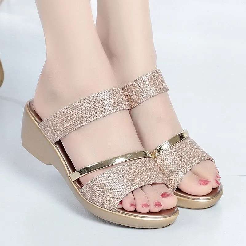 Real soft leather sandals soft platform 2025 new comfortable cool slippers mother summer versatile fashion wedge heel women's shoes