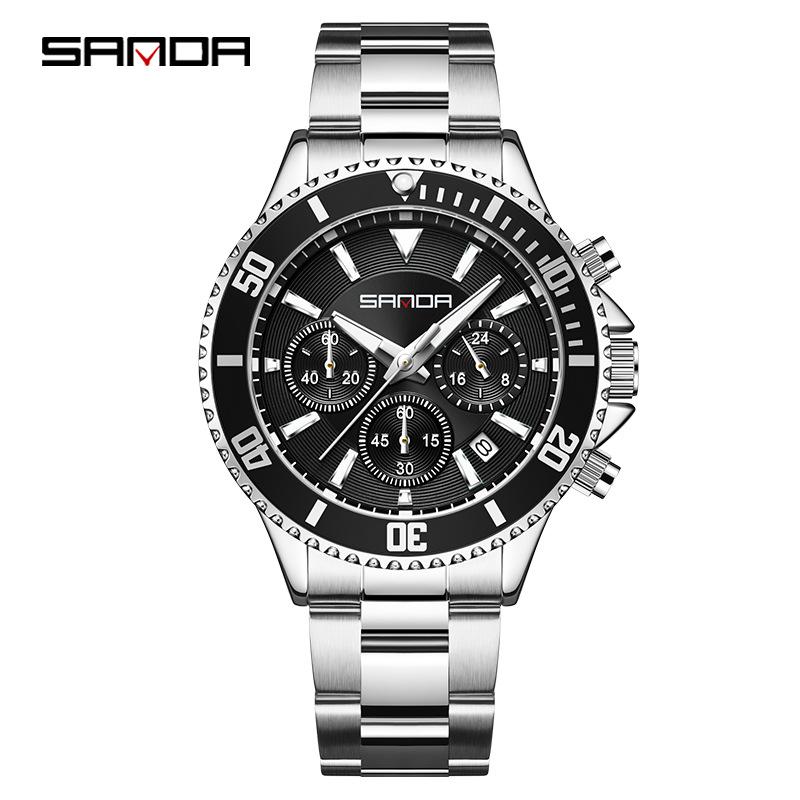 Sanda Women s Quartz Watch: Three Dials, Six Hands, Steel Band, Calendar, Luminous, Fashionable & Waterproof