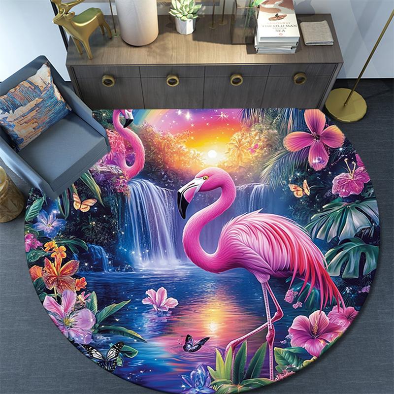 Flamingos Round Area Rug,Carpet Rug for Living Room Bedroom Sofa Playroom Decor,Non-slip Floor Mat