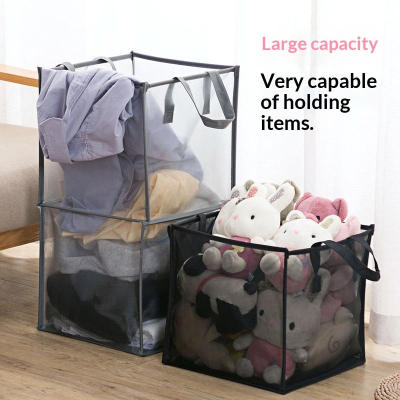 Square Mesh Storage Bag Convenient Laundry Basket Transparent Net-Sheer Single-Layer Double-Layer Dirty Clothes Storage Basket