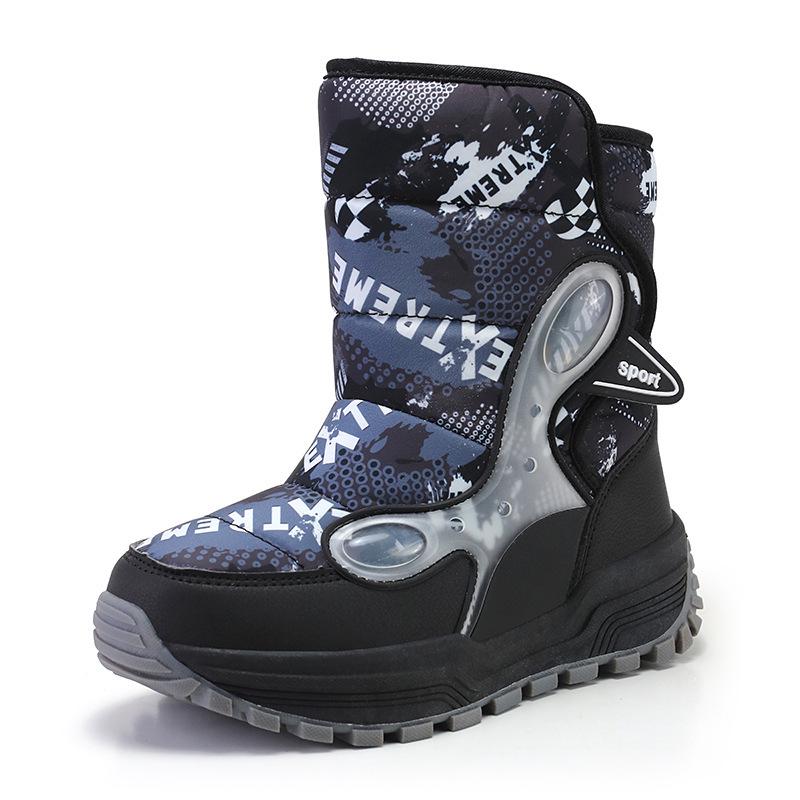 Winter 2025 Boys' High-Top Waterproof Snow Boots with Thick Velvet Lining