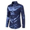 Men Shirt Lapel Long Sleeve Single Breasted Shirt Tops Pure Color Glossy Design Smooth Satin Shirt Versatile Daily Wear