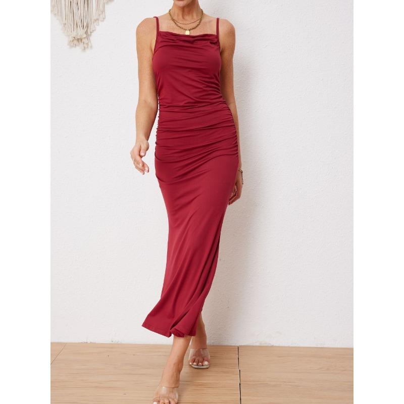 2025 Fashion Elegant Skinny Suspender Fishtail Dress Women Hip Wrap Bodycon Thin Holiday Bodycon Party Long Dress Female Solid Color Clothing