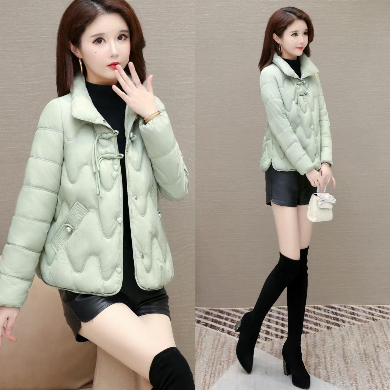 

Хлопковая одежда короткая женская новая с пряжкой тонкая пуховая хлопковая одежда маленькая повседневная универсальная зимняя хлопковая одежда 2XL recommended 140-75kg зелёный