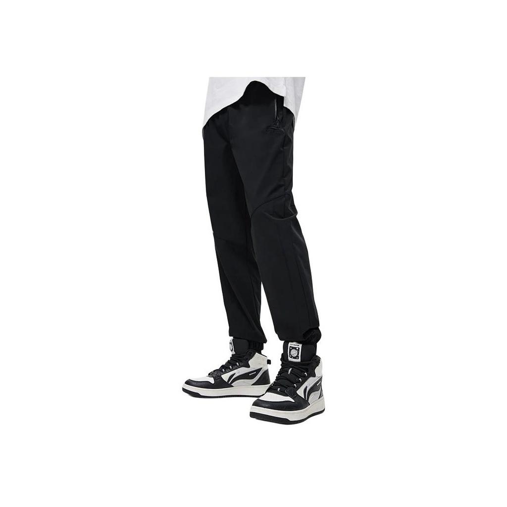 Li-Ning Solid Color Drawstring Casual Knit Sports Pants Men Bottoms Black AYKT133-1