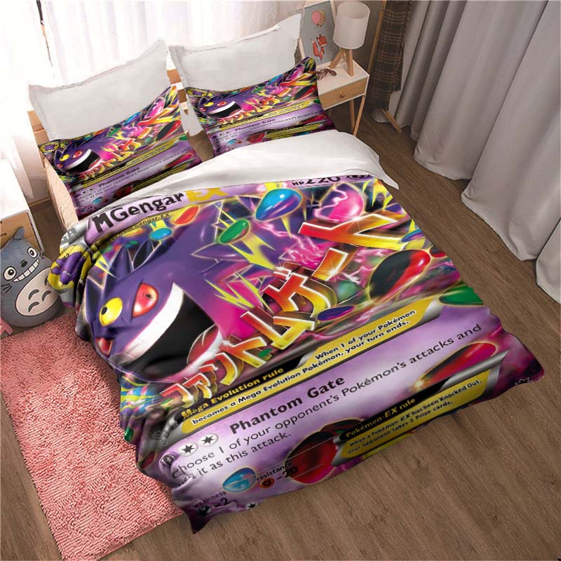 3D Cartoon Gengar 3-Piece Bedding Set — Includes Duvet Cover and Pillowcases. Ideal for Bedroom Decor and Children's Gifts; Suit