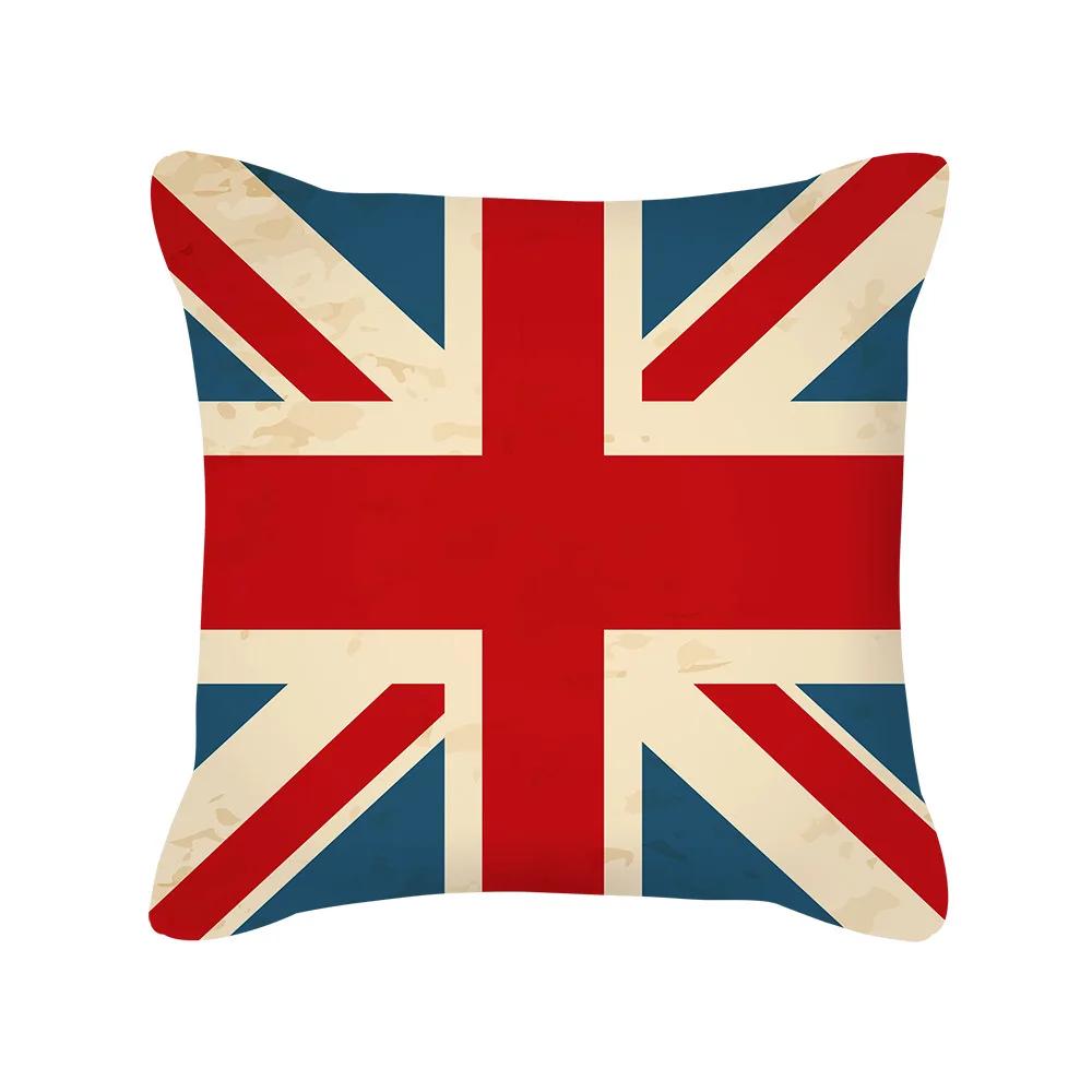 British Style Cushion Cover 18x18 Inches Pillow Case Red Blue Pillow Covers Retro Home Decorations Throw Pillow Case for Couch