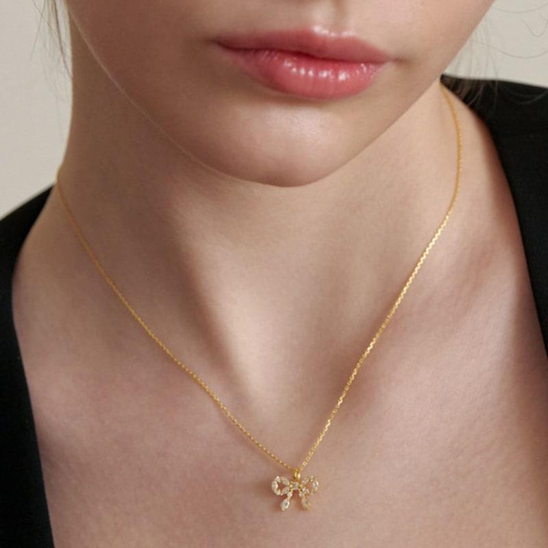 Tatiana (925 Silver) Cubic Ring Ribbon Necklace NZ2176