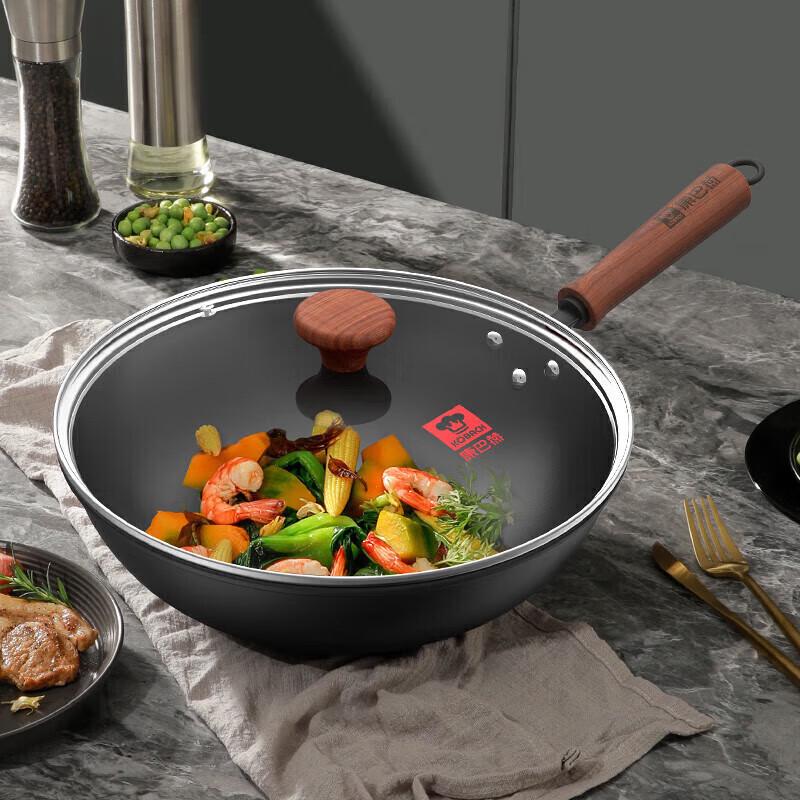 KOBACH 32cm Traditional Iron Wok with Visible Lid