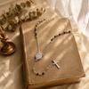Women Vintage Rosary Necklace, Stainless Steel Virgin Mary Medal Cross Beaded Chain Fashion Jewelry