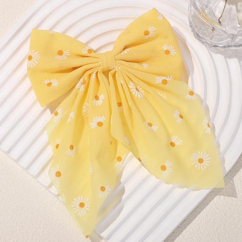 

Korean Large Daisy Flower Mesh Long Bow Hair Clips for Women Girls Cute Barrettes Headwear Hair Accessories Valentine s Day Gift