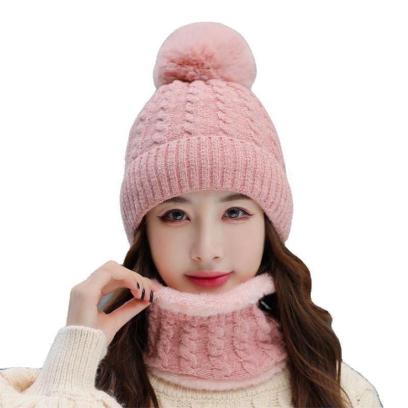 Hat Women's Winter Warm Shelter Knitted Hat Set Fleece Thickened Ear Protectors Fashion Scarf Pullover Hat