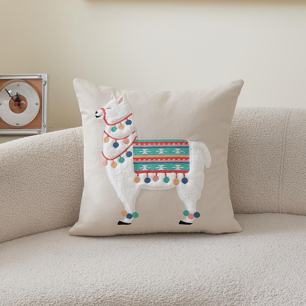 Double Sided Cute Llama Throw Pillow Cover Boho Alpaca Print Decorative Cushion Case For Sofa Couch Living Room Home Decor