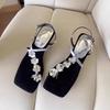 One word with flowers square head temperament fashion sandals women's simple exquisite Roman shoes