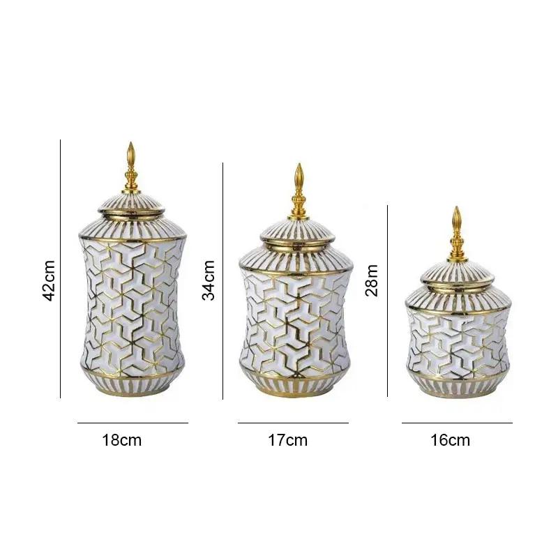 Light luxury ceramic general bottle storage jar Hotel flower arrangement ornament white gold ceramic vase large flowerpot decor