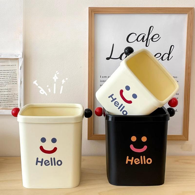 Small Desktop Trash Can Mini Pressure Ring Cartoon Cute Storage Bucket Living Room Bedroom Dining Table