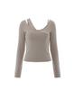 REEMNIK Slim Cut-Out Long Sleeve T-Shirt [Beige]
