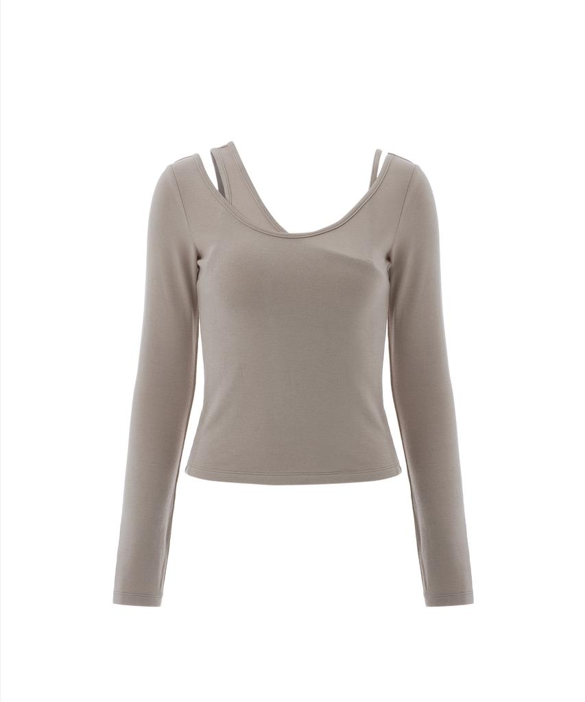 REEMNIK Slim Cut-Out Long Sleeve T-Shirt [Beige]