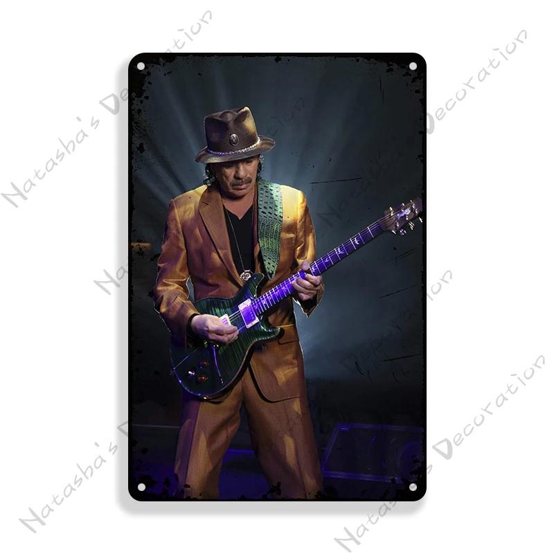 Постер Рок-музыка Металлическая табличка Santana Знак РОК-группы Бар Кафе Клуб Металлическая пластина Винтажная металлическая табличка Гараж Кафе Настенный декор Знаки 20x30cm（7.8x11.8inch）