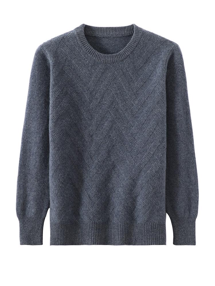 Men's Thick Wool Knit Sweater - Autumn/Winter, Round Neck, Solid Color, Loose Fit, Business Casual.