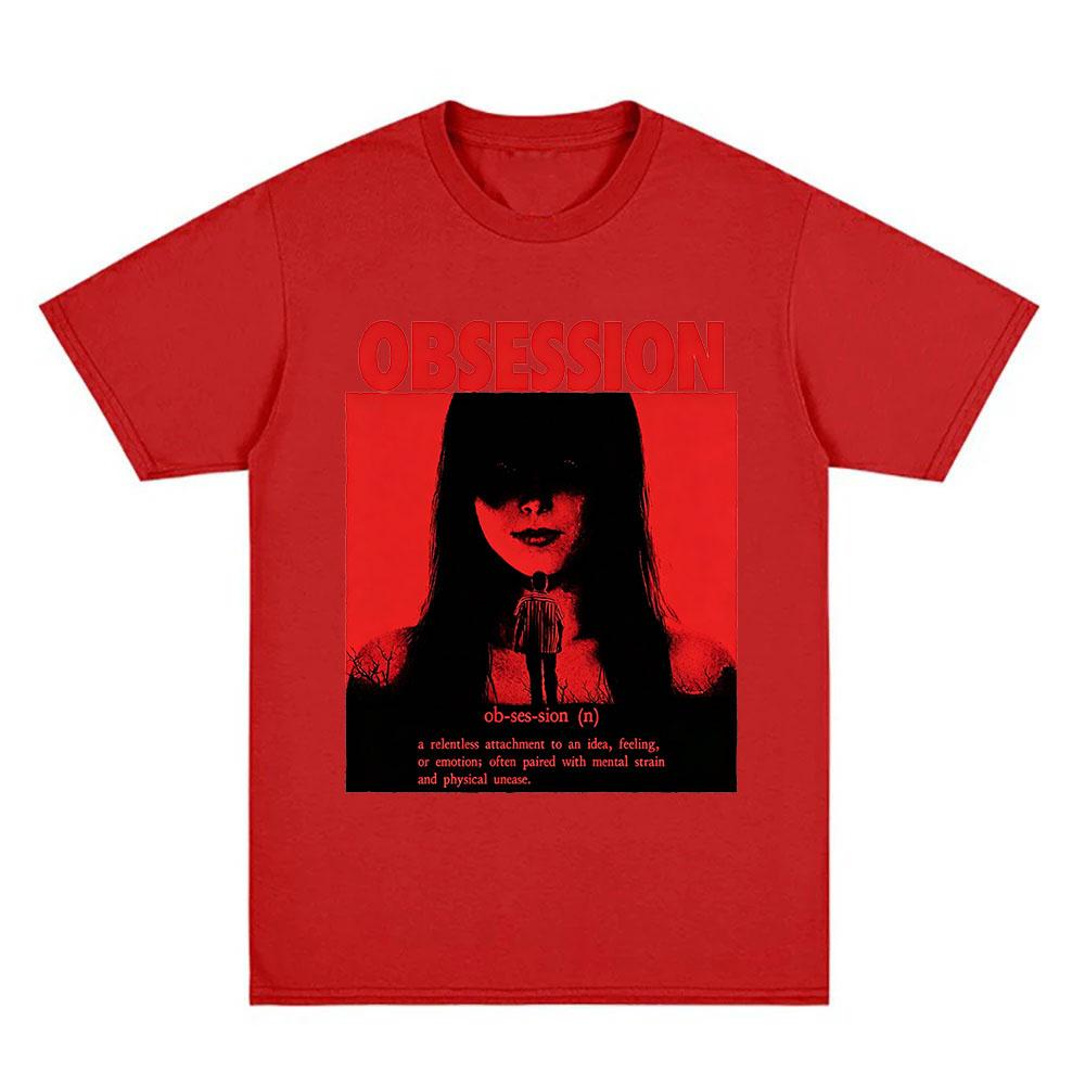 Футболка Obsession Хлопок Повседневная Одежда Футболки с Графическим Принтом Streetwear Мода Женщины Мужчины Унисекс Повседневные Топы с Круглым Вырезом Лето XS красный