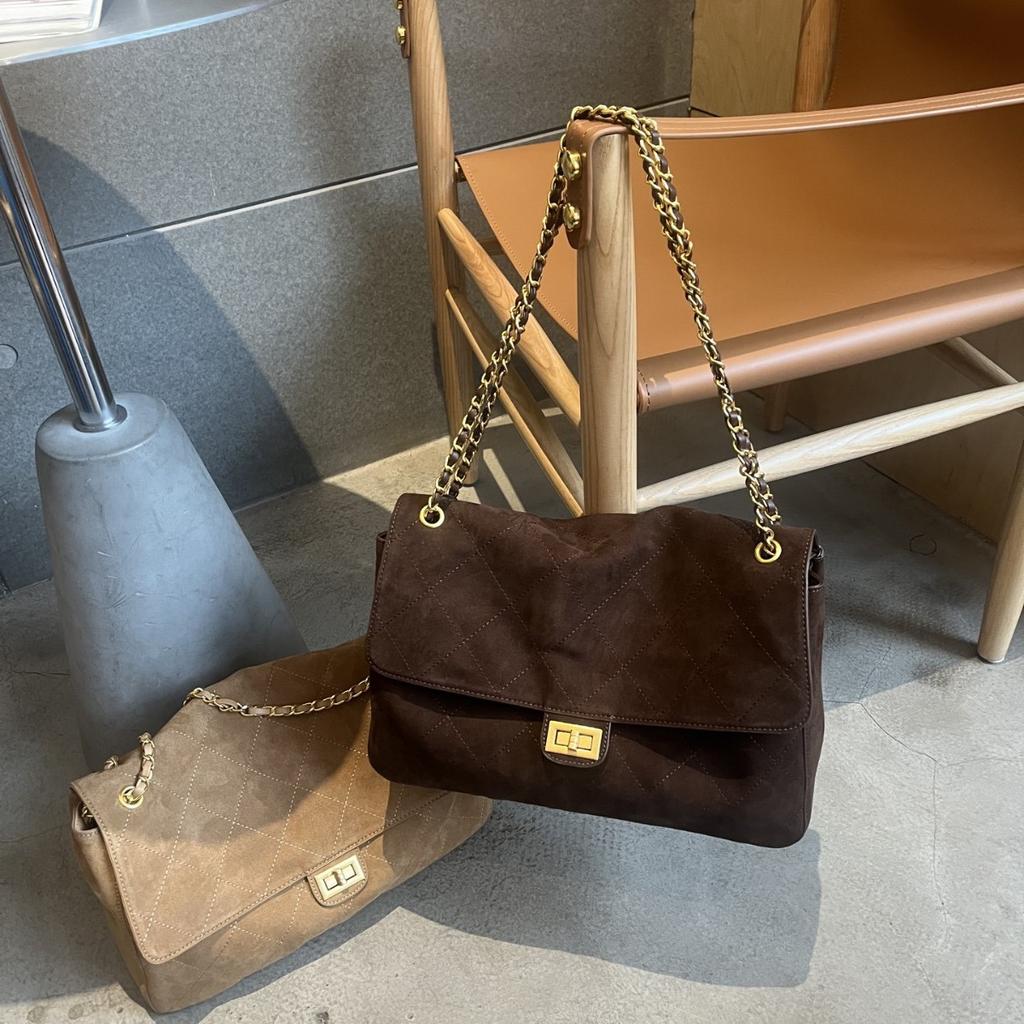 Autumn and winter new matte soft leather large-capacity shoulder bag high-grade diamond chain suede large bag