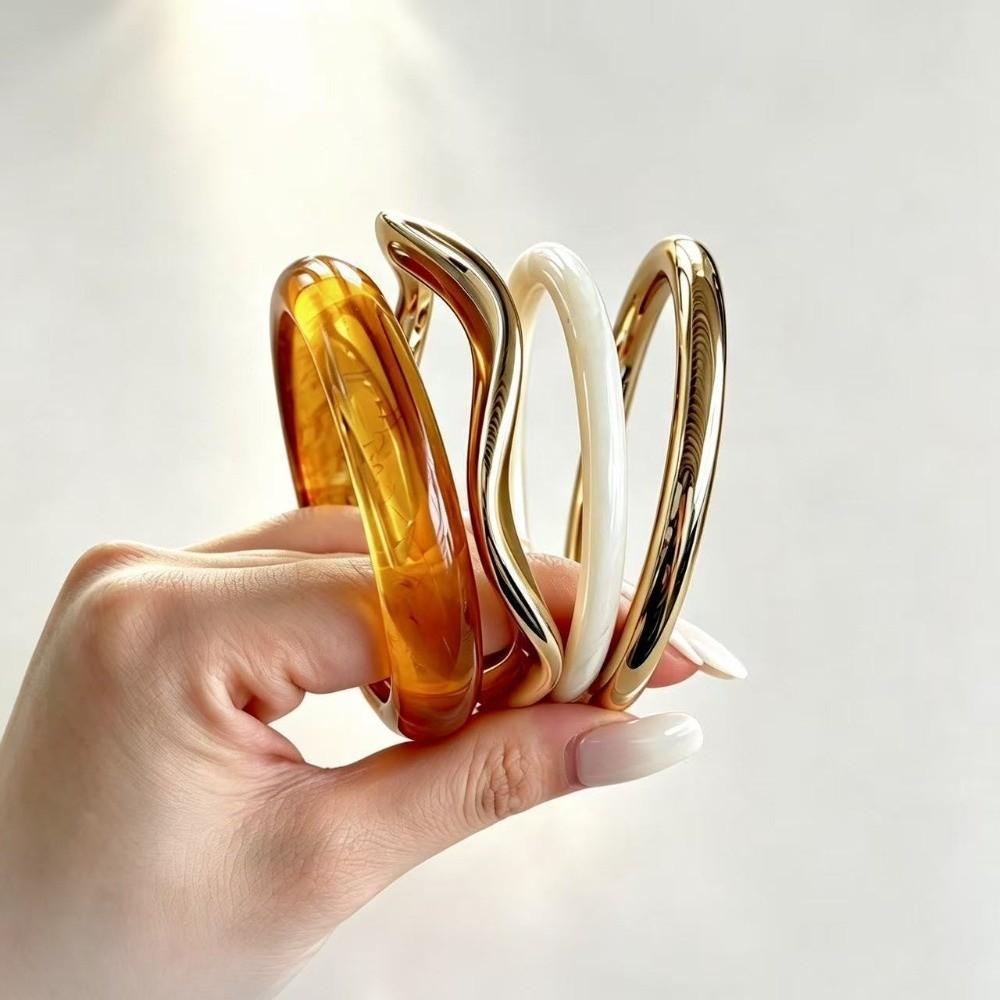 4Pcs/Set Multi-color Irregular Resin Bangles Set Wave Cuff Bracelet Set New Round Bracelets Women