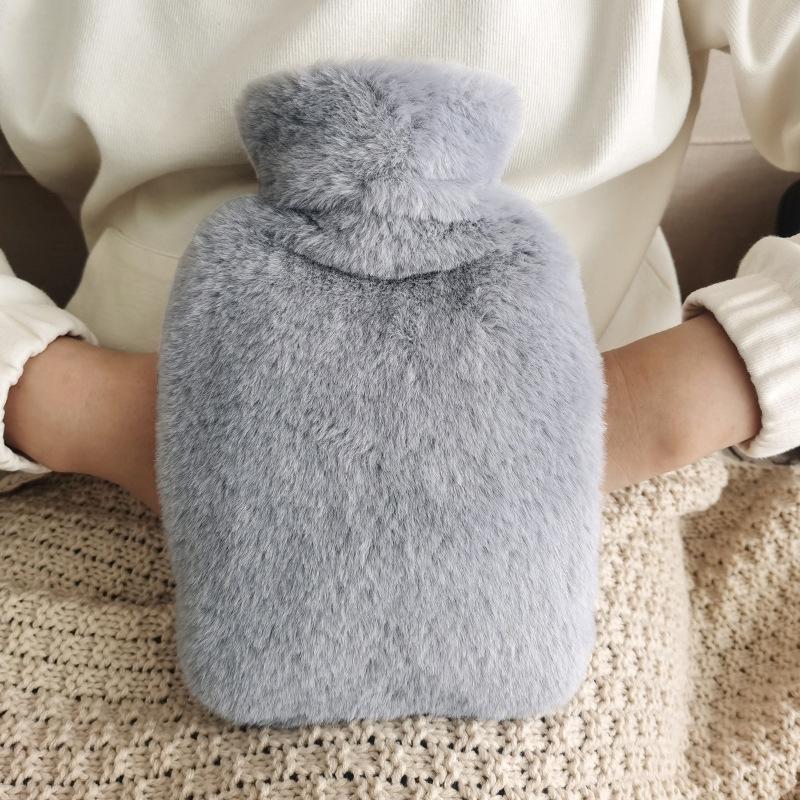 Dual-Plug Plush Hot Water Bottle with PVC Liner