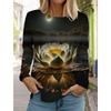 Women's Fashion Retro Tops Long Sleeve Round Neck Pullover Casual Long Sleeve T-shirt 3d Printed Lotus Print T-shirt