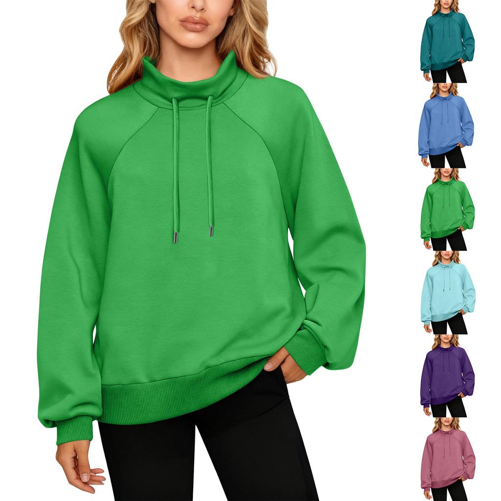 Women's Stand Collar Sweatshirt Oversized Turtleneck Drawstring Pullover Long Sleeve Top