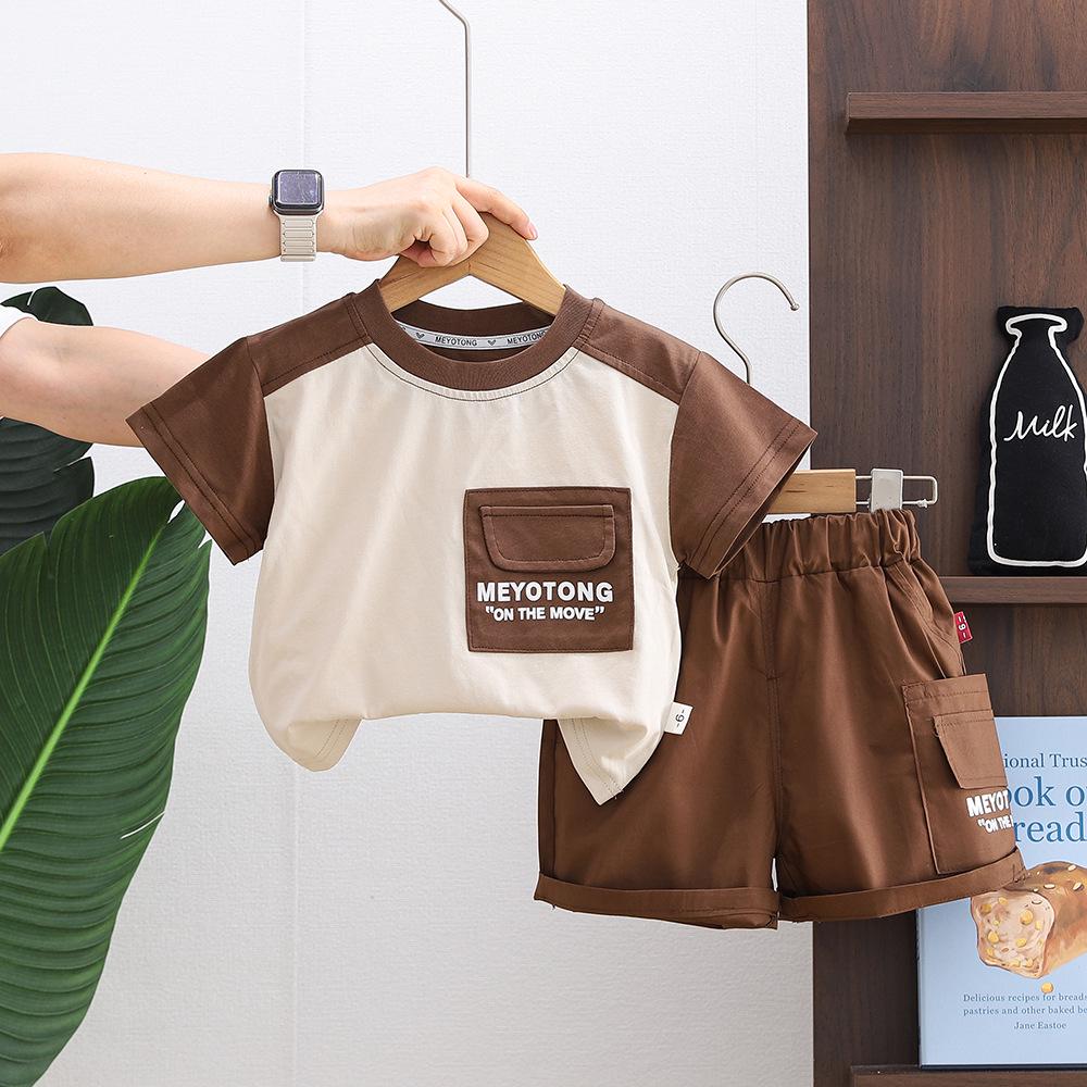 2026 Summer Boys' Cotton T-Shirt & Workwear Shorts Two-Piece Set